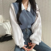 Women's Summer Korean Style Polo Collar Blouse - Y2K Two-Piece Streetwear Top - Himpall